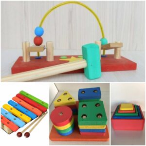 Kit Com 4 Brinquedos Pedagógicos De Madeira - Lindos!