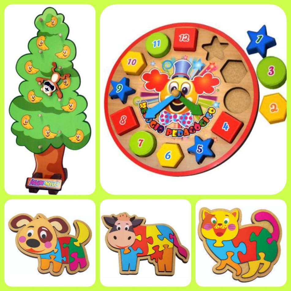 Kit Com 6 Brinquedos Pedagógicos De Madeira - Lindos!