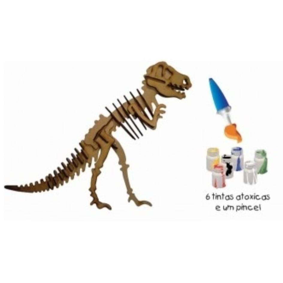 Quebra-Cabeça 3D Tiranossauro 55 Peças Madeira + Kit Pintura - Imagem 3