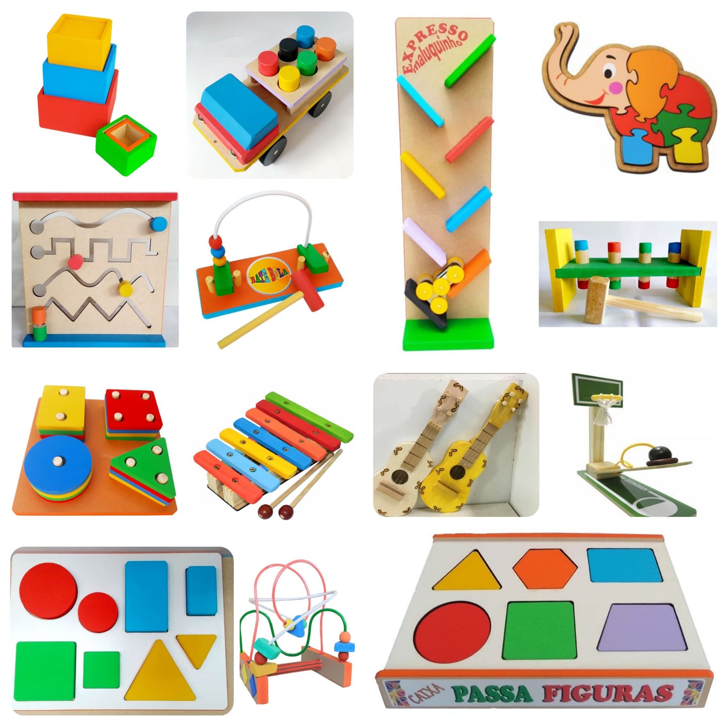 Kit 4 Brinquedos Educativos Pedagógicos De Madeira 2 Anos - Frete