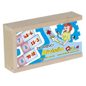 DOMINÓ DIVISÃO 28 PEÇAS MADEIRA CAIXA COM TAMPA EDUCATIVO