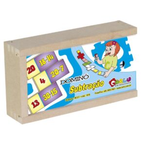 DOMINÓ SUBTRAÇÃO 28 PEÇAS MADEIRA CAIXA COM TAMPA EDUCATIVO