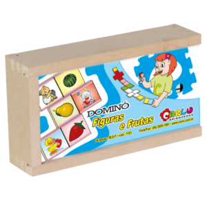 DOMINÓ FIGURAS E FRUTAS 28 PEÇAS EDUCATIVO DE MADEIRA CARLU