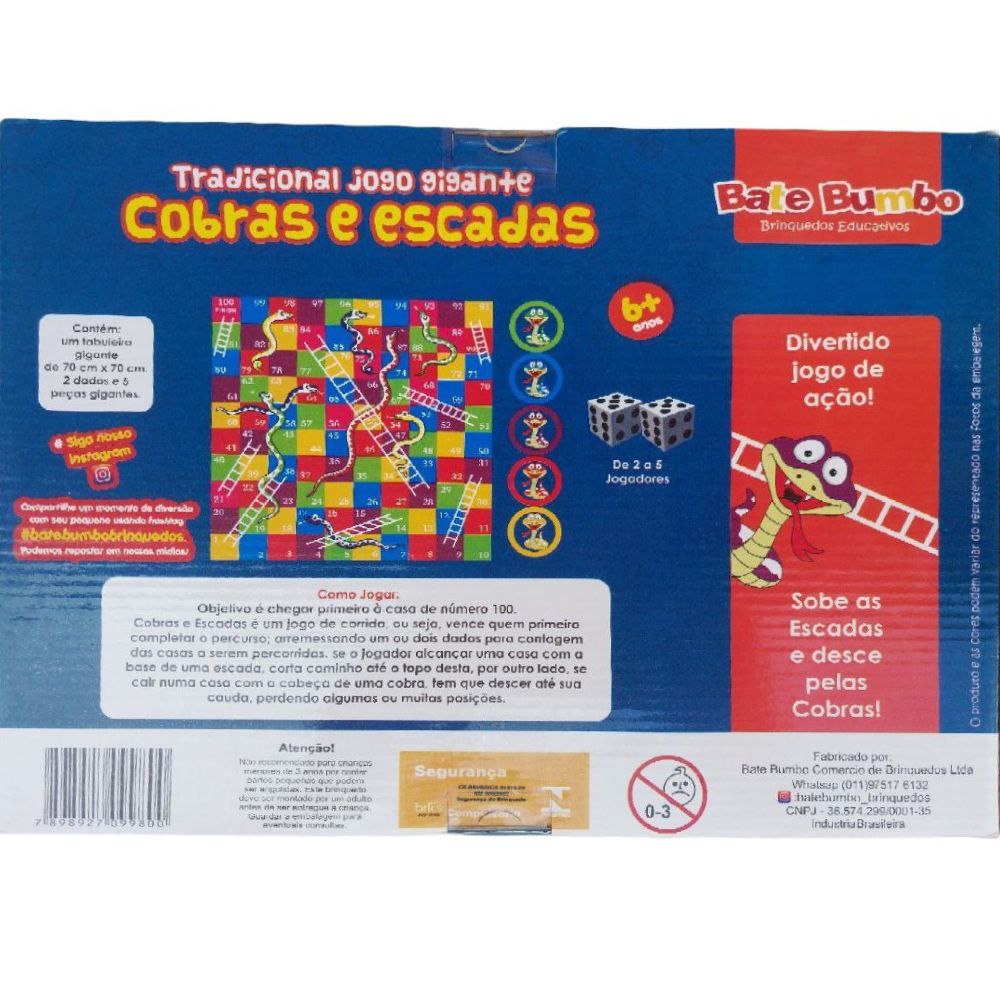 Jogo Cobras e Escadas Gigante - Quebra Nozes brinquedos
