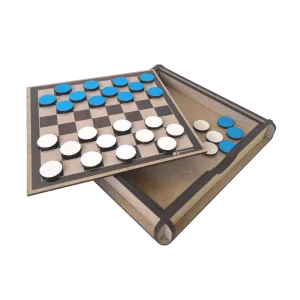 JOGO DE DAMAS E TRILHA TABULEIRO COM CAIXA DE MADEIRA