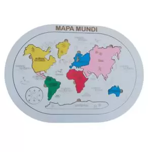 MAPA MUNDI QUEBRA CABEÇA DE ENCAIXE DOS CONTINENTES MADEIRA