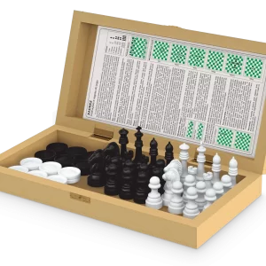 JOGO XADREZ E DAMAS ESCOLAR CAIXA DE MADEIRA COM FECHO