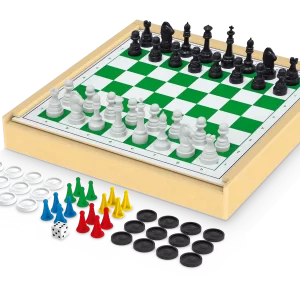 JOGO DE TABULEIRO 4 EM 1 XADREZ + LUDO + DAMA + TRILHA
