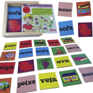 MEMÓRIA EDUCATIVA ALFABETIZAÇÃO MADEIRA 40 PÇ CAIXA C TAMPA