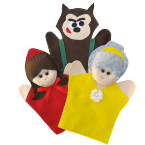 KIT FANTOCHE CHAPEUZINHO VERMELHO VOVÓ E LOBO 3 PEÇAS FELTRO