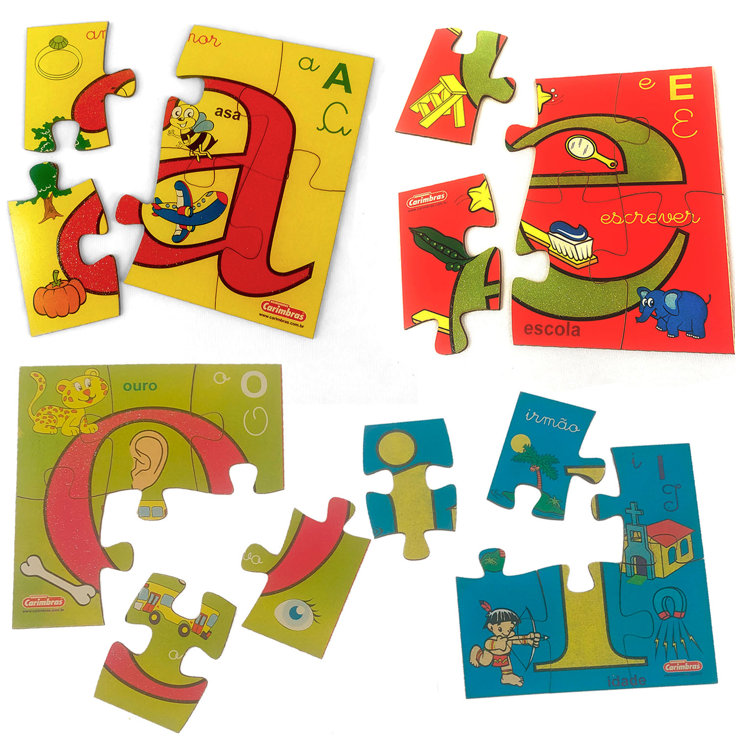 KIT COM 5 QUEBRA CABEÇA VOGAIS GLITER 6 PÇ GRANDES MADEIRA - Imagem 3