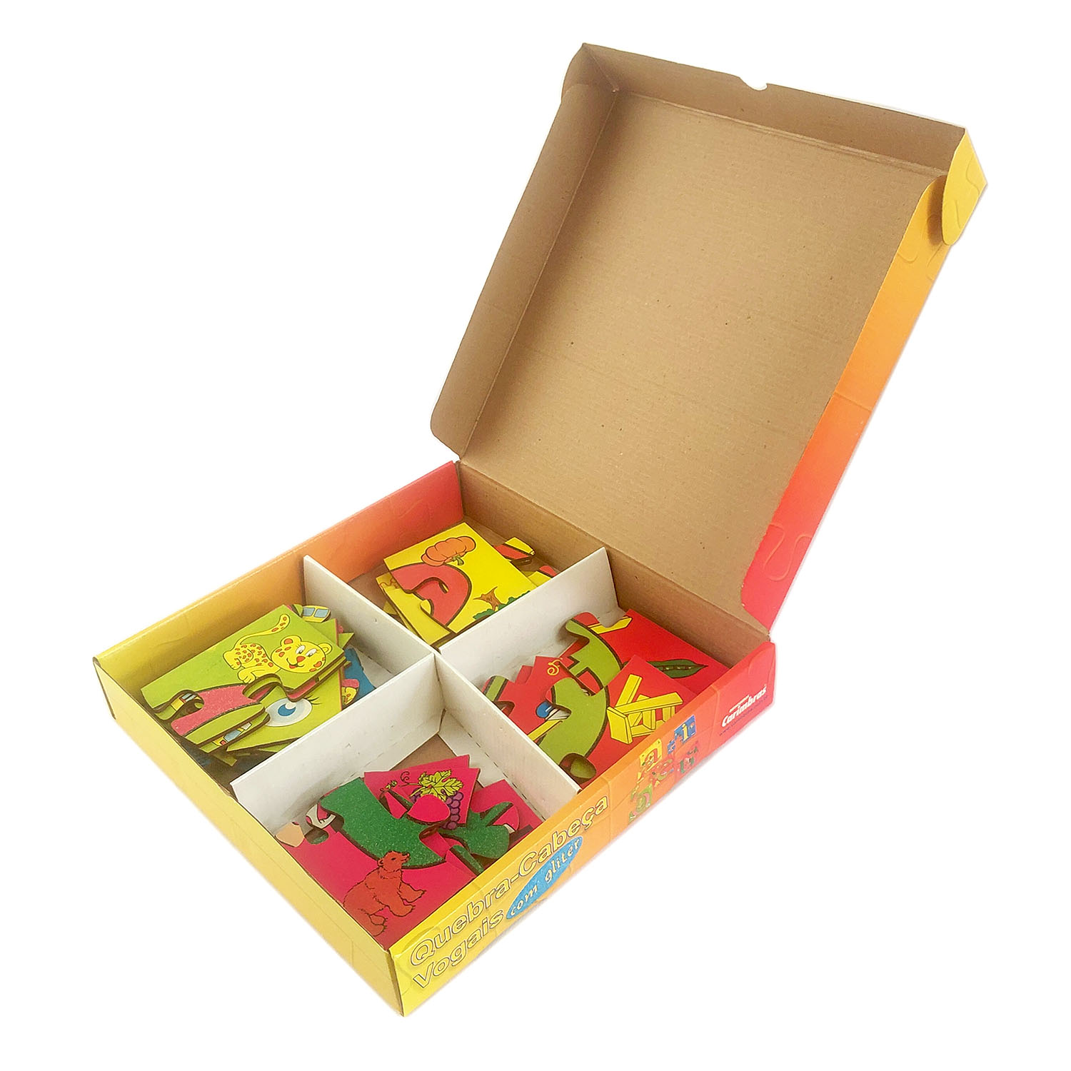 KIT COM 5 QUEBRA CABEÇA VOGAIS GLITER 6 PÇ GRANDES MADEIRA - Imagem 5