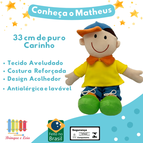 BONECO DE PANO MATEUS LAVÁVEL ANTIALÉRGICO 33CM - Image 3