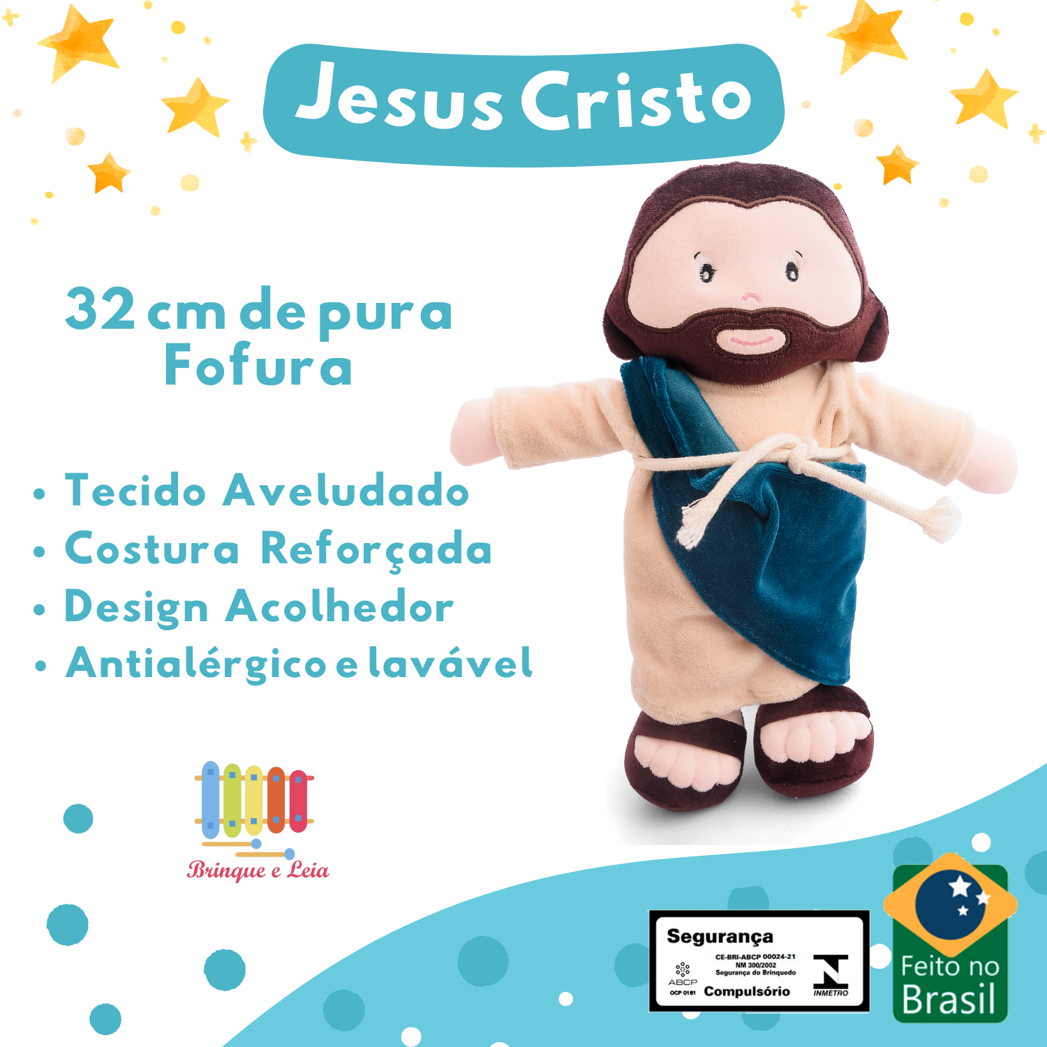 BONECO JESUS DE PANO LUXO LAVÁVEL ANTIALÉRGICO 30 CM - Imagem 3