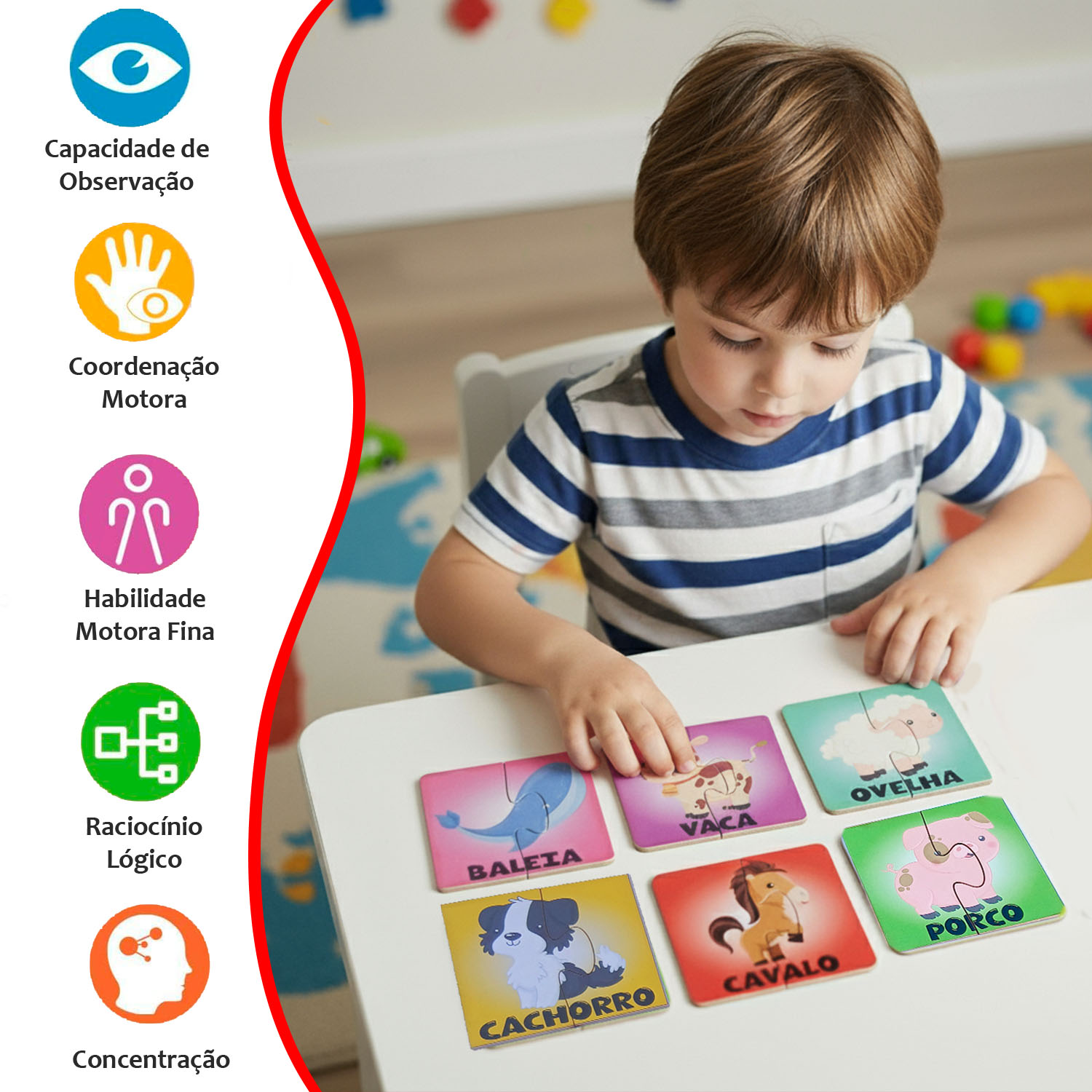 KIT COM 6 QUEBRA CABEÇAS DUAS PEÇAS ANIMAIS 1 ANO+ - Imagem 2