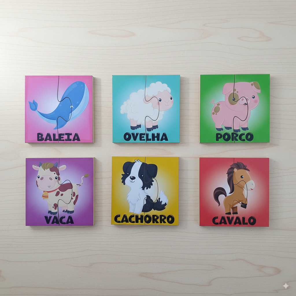 KIT COM 6 QUEBRA CABEÇAS DUAS PEÇAS ANIMAIS 1 ANO+ - Imagem 3