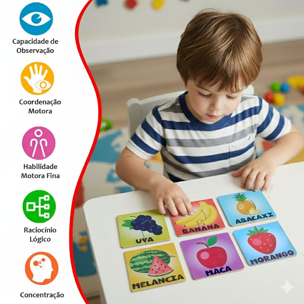 KIT COM 6 QUEBRA CABEÇAS DUAS PEÇAS FRUTAS 1 ANO+ - Imagem 3