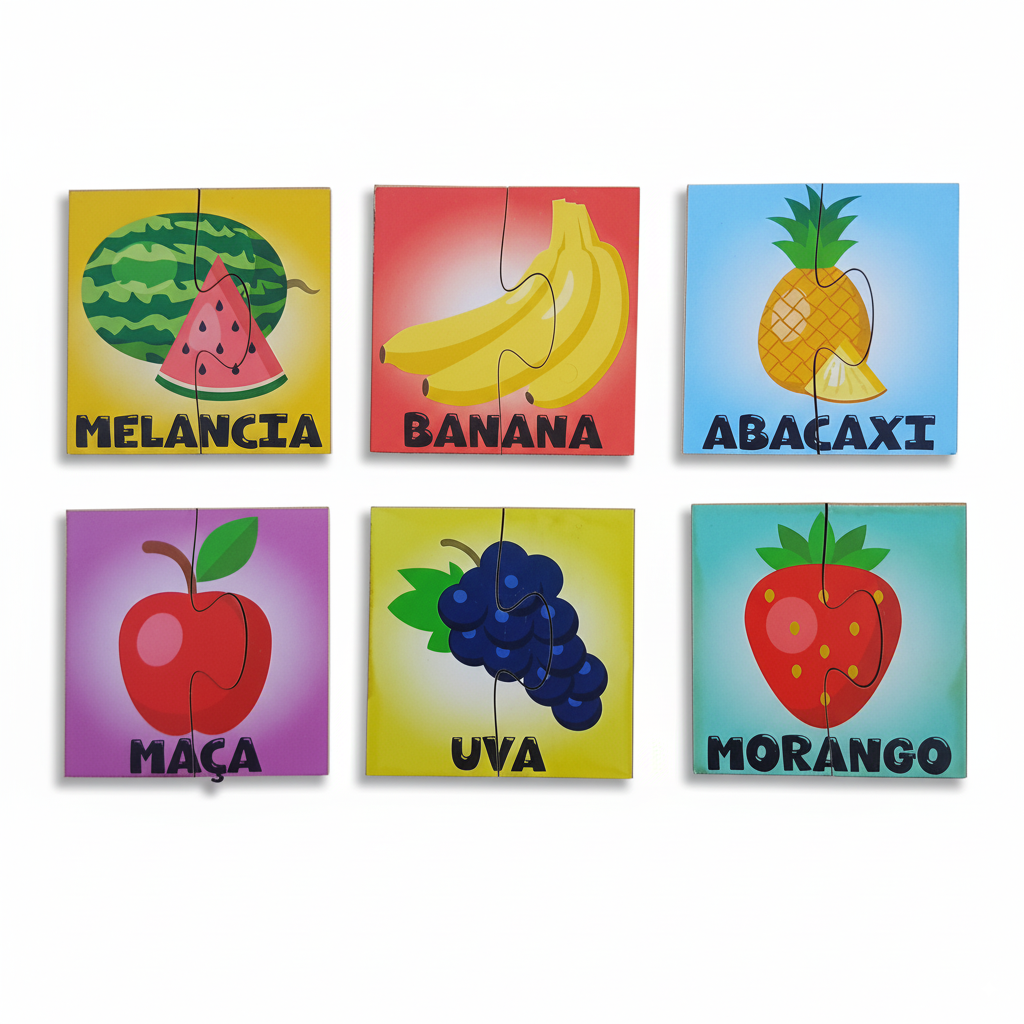 KIT COM 6 QUEBRA CABEÇAS DUAS PEÇAS FRUTAS 1 ANO+