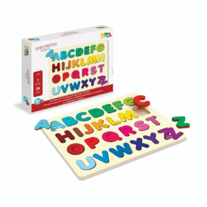 ALFABETO DE ENCAIXE TABULEIRO ILUSTRADO MADEIRA COLORIDO