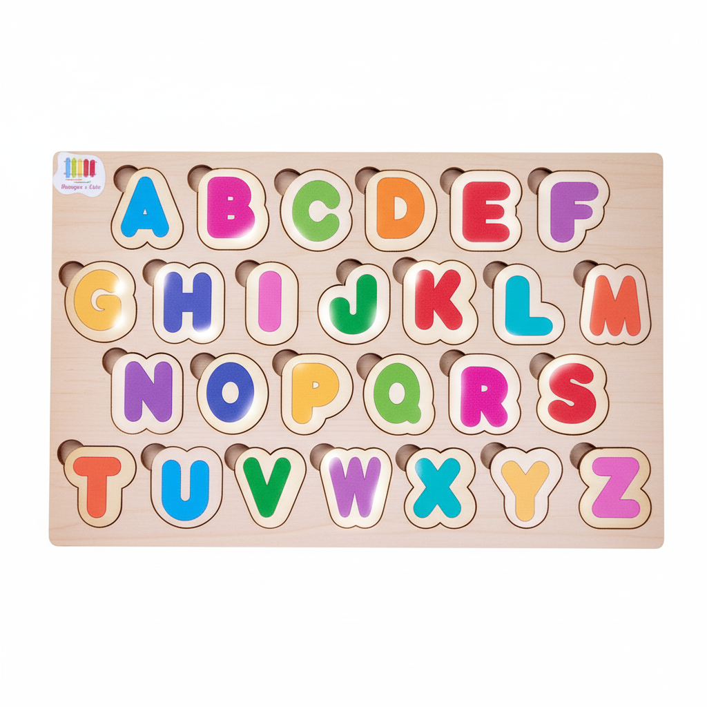 QUEBRA CABEÇA DE ENCAIXE TABULEIRO ALFABETO 26 PÇS MADEIRA