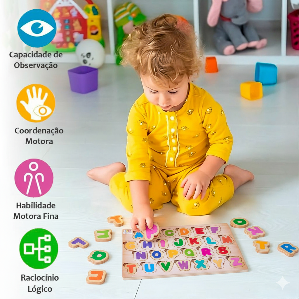 QUEBRA CABEÇA DE ENCAIXE TABULEIRO ALFABETO 26 PÇS MADEIRA - Imagem 3