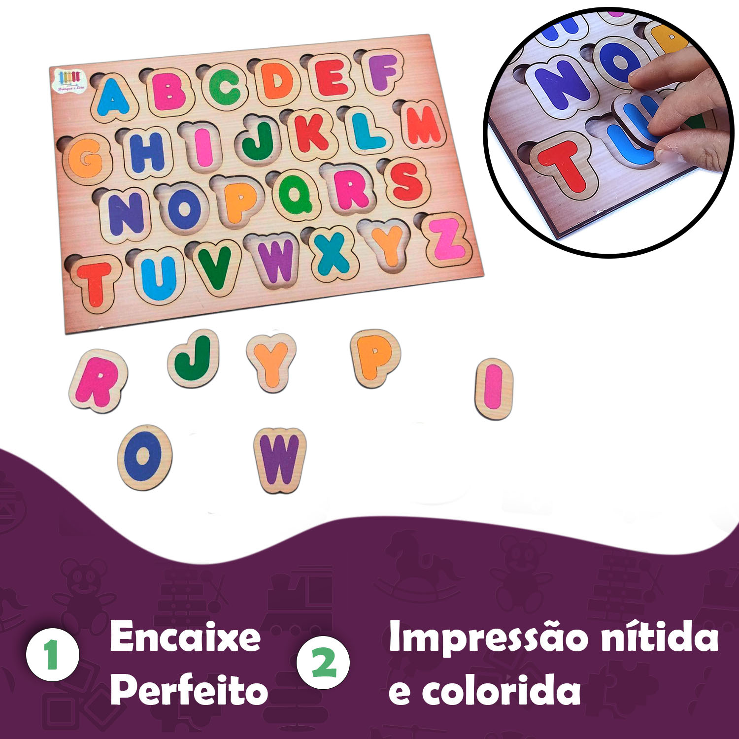 QUEBRA CABEÇA DE ENCAIXE TABULEIRO ALFABETO 26 PÇS MADEIRA - Imagem 4