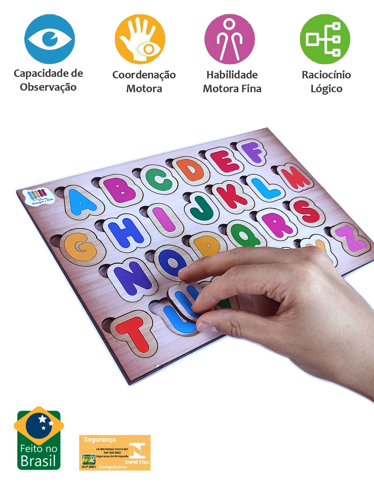 QUEBRA CABEÇA DE ENCAIXE TABULEIRO ALFABETO 26 PÇS MADEIRA - Imagem 5