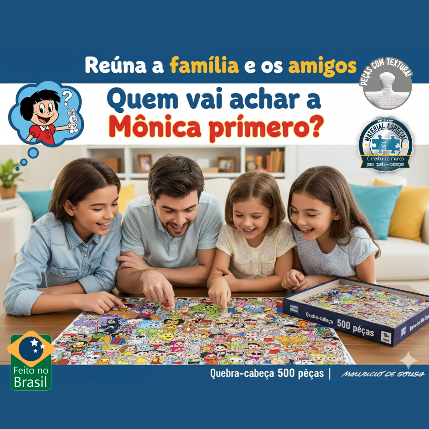 QUEBRA CABEÇA 500 PÇS TURMA DA MONICA MAURICIO DE SOUSA 10+ - Imagem 4