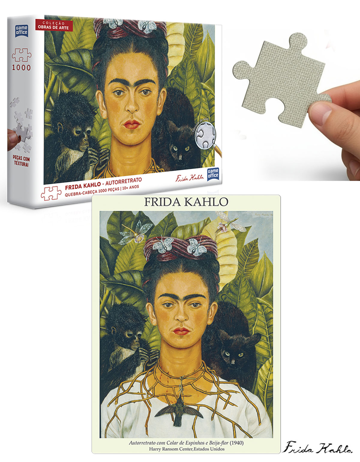 QUEBRA CABEÇA 1000PÇS OBRAS DE ARTE FRIDA KAHLO AUTORRETRATO - Imagem 2