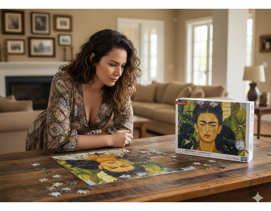 QUEBRA CABEÇA 1000PÇS OBRAS DE ARTE FRIDA KAHLO AUTORRETRATO - Imagem 3