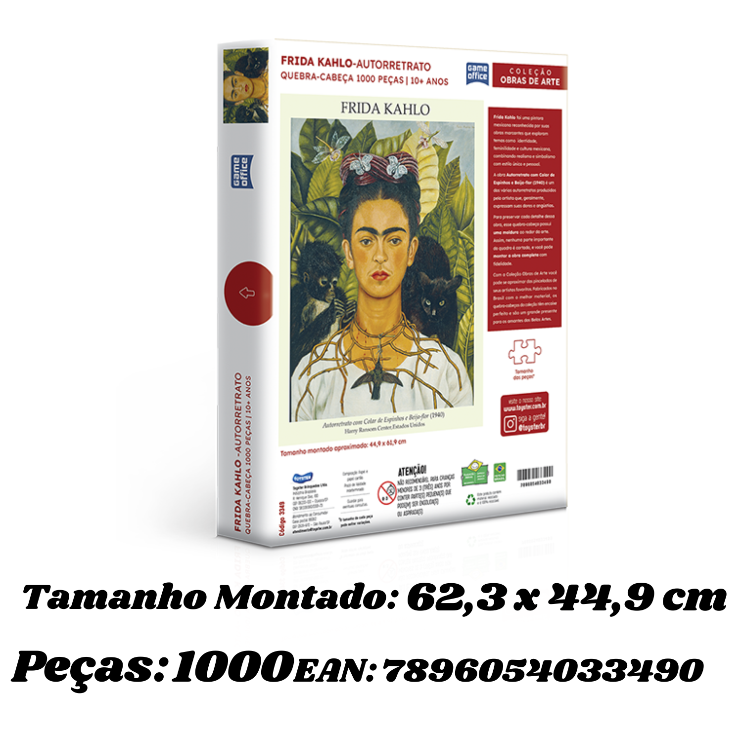 QUEBRA CABEÇA 1000PÇS OBRAS DE ARTE FRIDA KAHLO AUTORRETRATO - Imagem 6