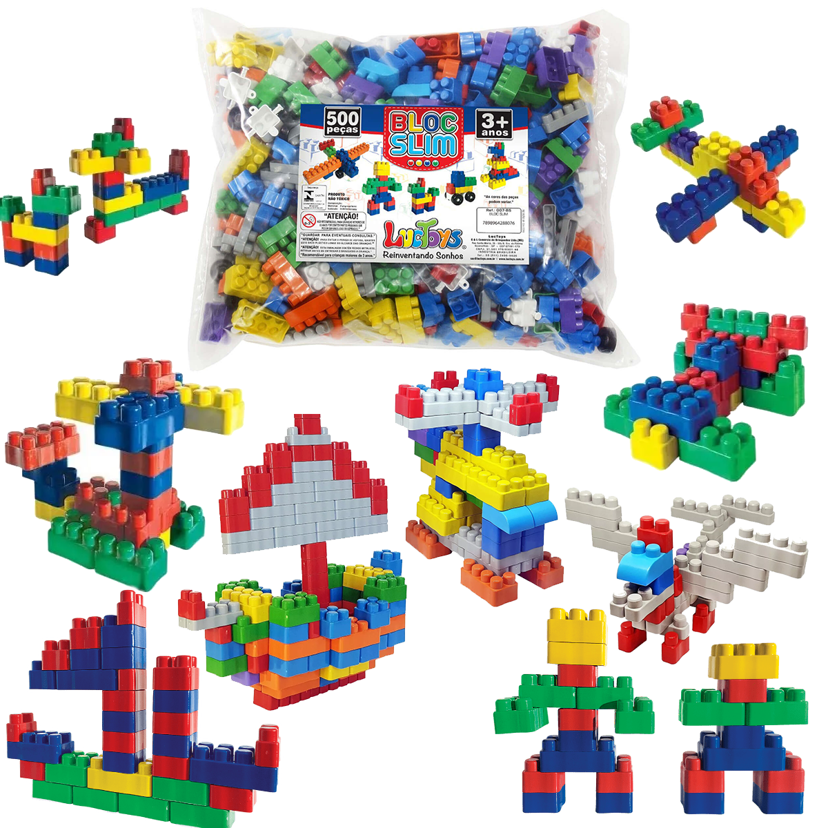 BLOCOS DE MONTAR BLOCSLIM 500 PEÇAS BAG LUCTOYS EDUCATIVO - Imagem 3