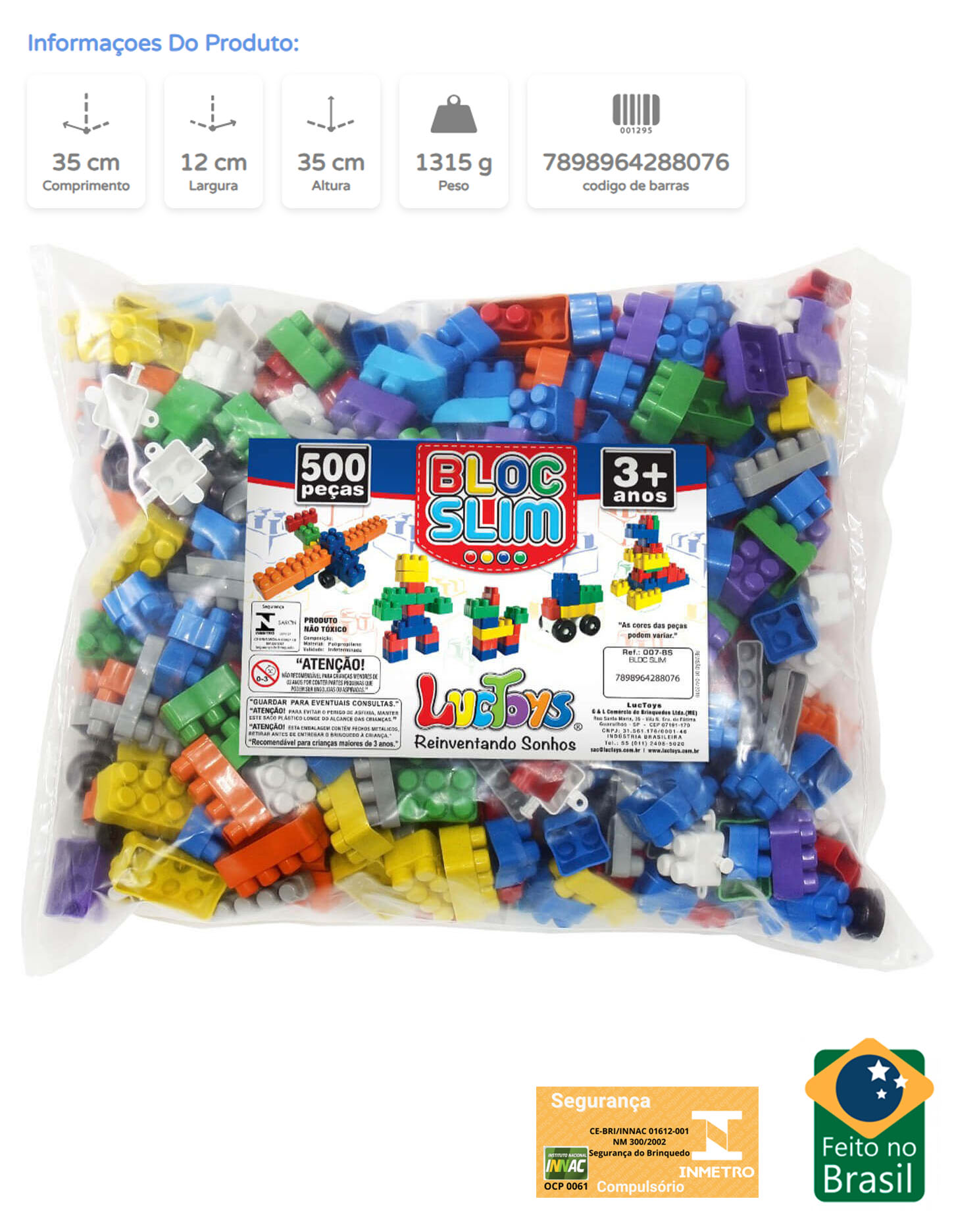 BLOCOS DE MONTAR BLOCSLIM 500 PEÇAS BAG LUCTOYS EDUCATIVO - Imagem 4