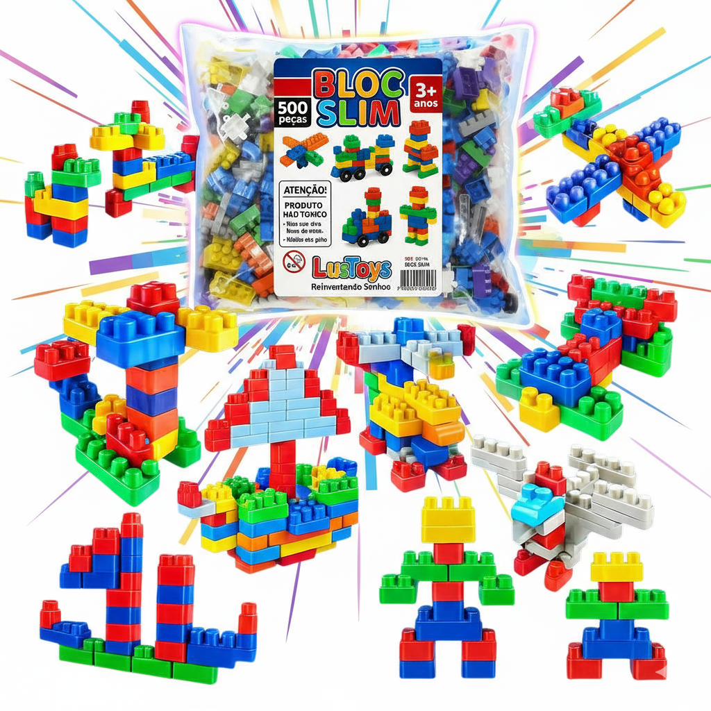 BLOCOS DE MONTAR BLOCSLIM 500 PEÇAS BAG LUCTOYS EDUCATIVO - Imagem 5