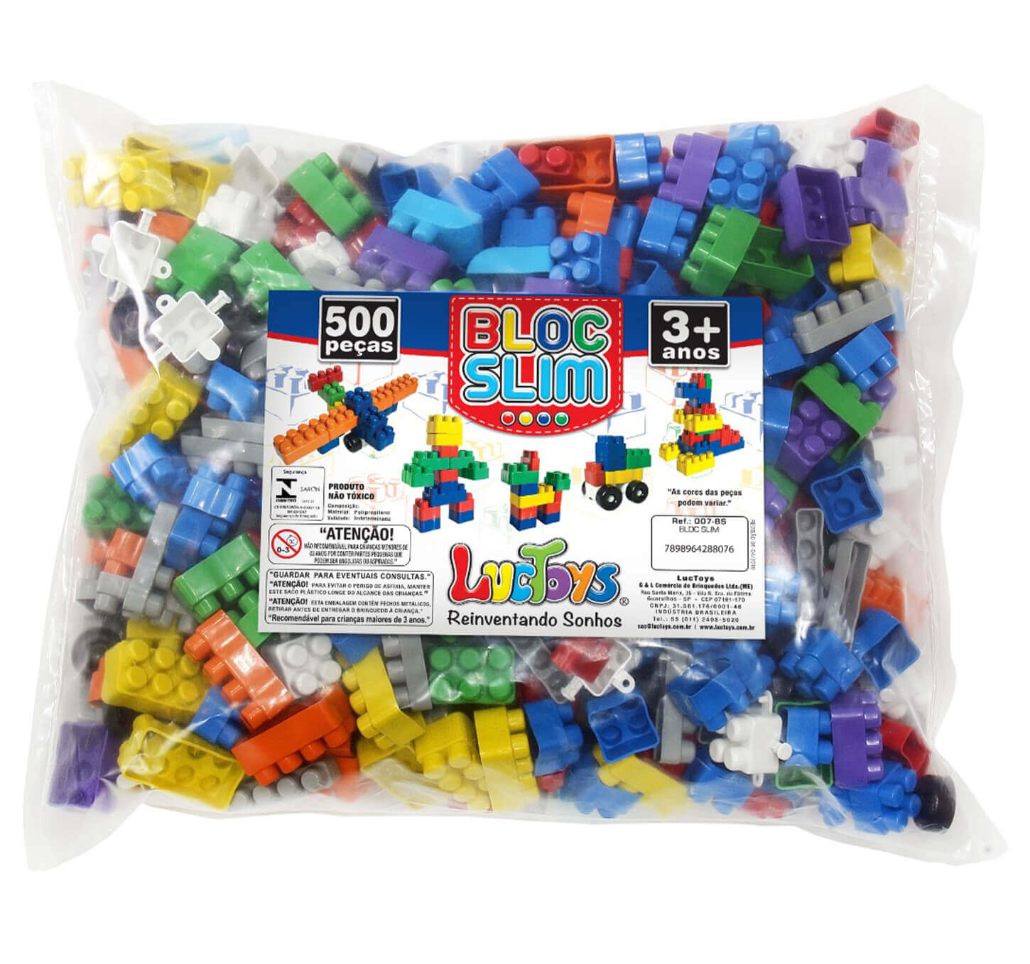 BLOCOS DE MONTAR BLOCSLIM 500 PEÇAS BAG LUCTOYS EDUCATIVO