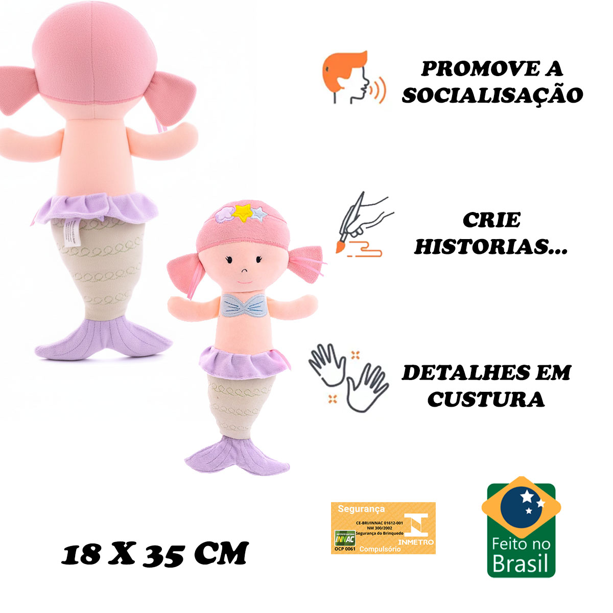 BONECA DE PANO SEREIA AMANDA LAVÁVEL ANTIALÉRGICO 35CM - Imagem 2