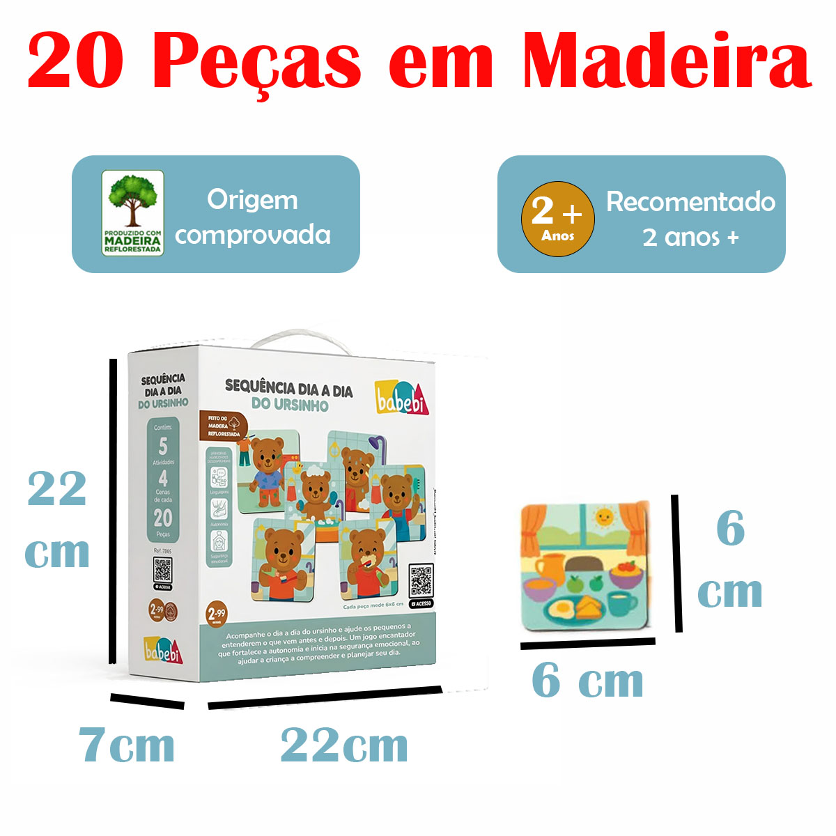SEQUENCIA DIA A DIA DO URSINHO 20 PÇS MADEIRA GRANDE 2 ANOS+ - Imagem 4