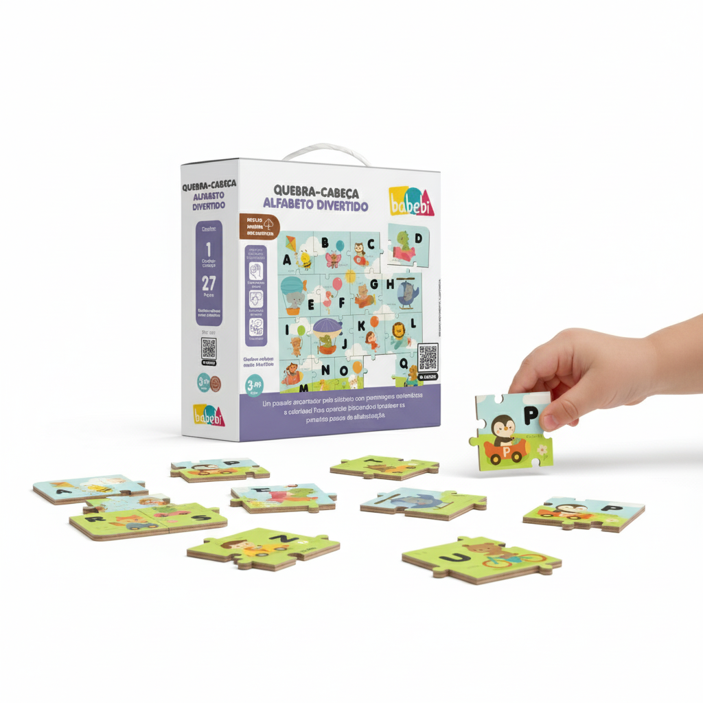 QUEBRA CABEÇA ALFABETO DIVERTIDO ILUSTRADO MADEIRA GRANDE