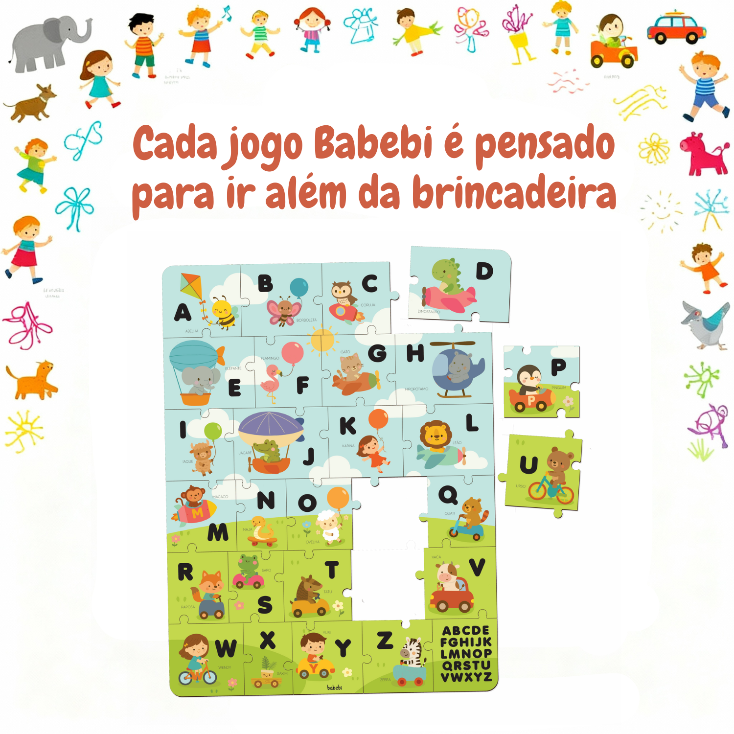 QUEBRA CABEÇA ALFABETO DIVERTIDO ILUSTRADO MADEIRA GRANDE - Imagem 3