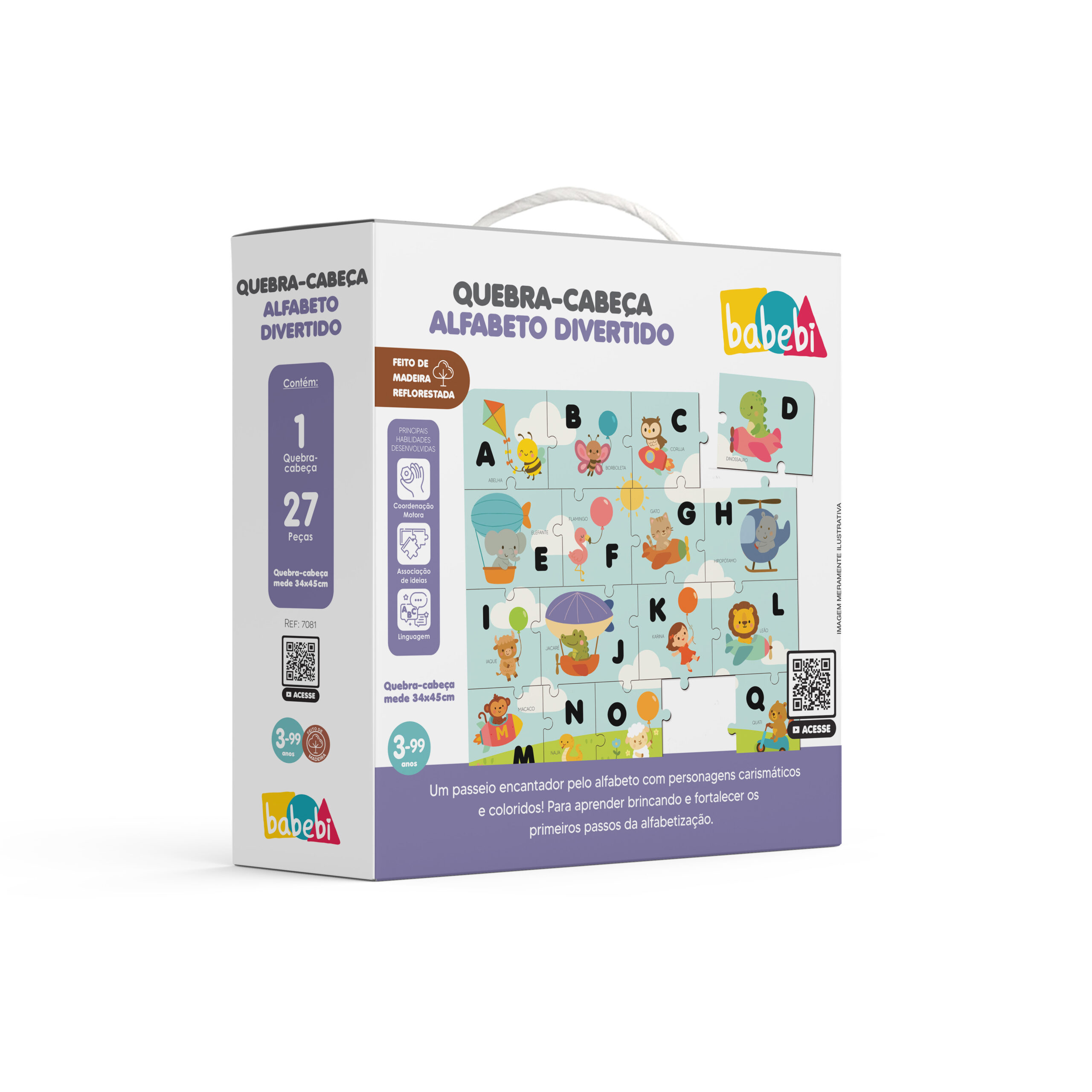 QUEBRA CABEÇA ALFABETO DIVERTIDO ILUSTRADO MADEIRA GRANDE - Imagem 4