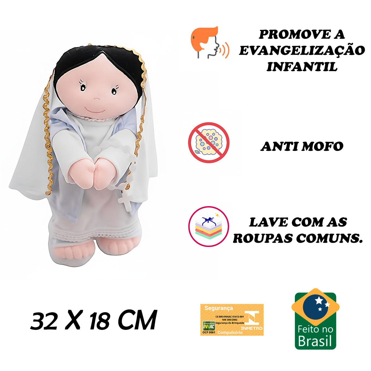BONECA DE PANO MARIA LUXO BÍBLICO LAVÁVEL ANTIALÉRGICO 32CM - Imagem 3