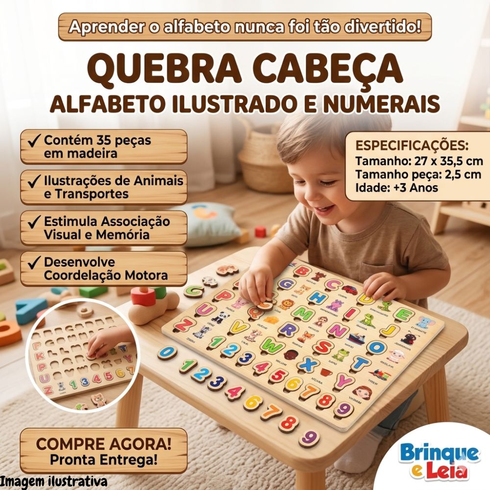 QUEBRA CABEÇA ALFABETO ILUSTRADO E NUMERAIS BRINQUE E LEIA - Imagem 2