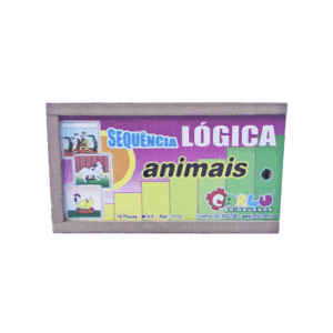 SEQUÊNCIA LÓGICA TEMA ANIMAIS 16 PEÇAS CAIXA DE MADEIRA