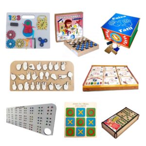 KIT COM 8 BRINQUEDOS EDUCATIVOS INCLUSÃO LIBRAS BRAILLE TÁTIL