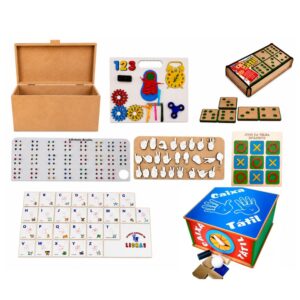 BAÚ COM 7 BRINQUEDOS INCLUSÃO ESTIMULAÇÃO SENSORIAL BRAILLE
