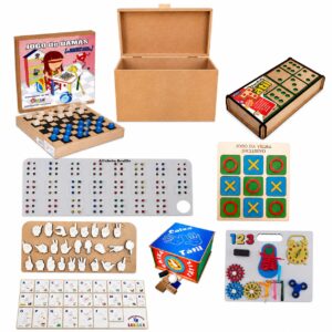BAÚ COM 8 JOGOS DE INCLUSÃO LIBRAS BRAILLE E SENSORIAL