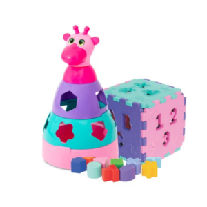 KIT COM 2 BRINQUEDOS EDUCATIVOS CUBO + GIRAFA MENINAS BEBÊS