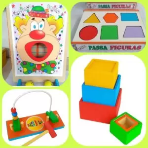 Kit Com 4 Brinquedos Pedagógicos De Madeira - Lindos!