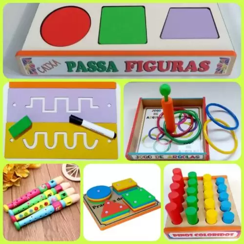 Kit Com 6 Brinquedos Pedagógicos De Madeira - Lindos!