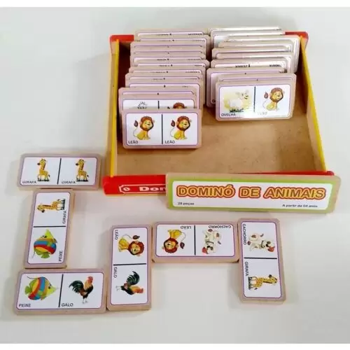 Kit Com 2 Dominós De Madeira Frutas + Animais 28 Peças Cada - Image 2